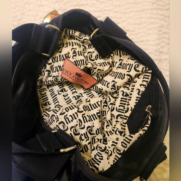 Vintage Pristine 1990s Juicy Couture Large Black Leather/Nylon Tote Bag w/Charm - Picture 8 of 8